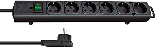 Brennenstuhl Comfort-Line Plus Bloc Multiprise 4 Prises Avec Fiche Plate, Interrupteur, Câble de 2 M Et Intervalles Extra Larges Blanc, Noir, 1153300100