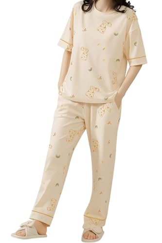 Image of Louis Luxe Womens Korean Night Dress|| Full Pyjama Set || Korean Nightsuit || Women Nightwear ||Round Neck Full Sleeve Nightsuit || Loungewear || Everyday Nightdress (ND-15)
