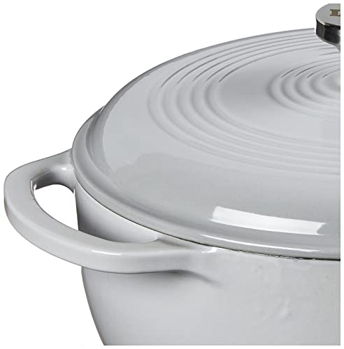Image of Lodge 4.5 Quart Enameled Cast Iron Dutch Oven with Lid - Dual Handles - Oven Safe up to 500 F or on Stovetop - Use to Marinate, Cook, Bake, Refrigerate and Serve - Gray
