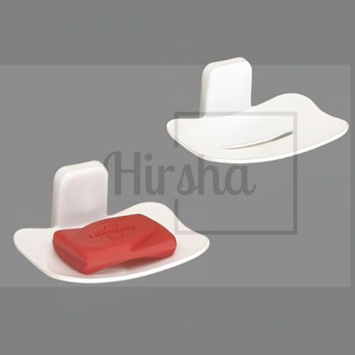 Image of Self Adhesive Soap Holder for Bathroom Wall | Plastic Soap Stand with Drain Tray | Wall Mounted Soap Dish | No Drilling Bathroom Soap Holder (Oval White 04)