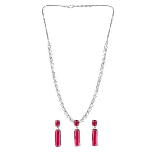 Image of Rubans Necklace Set American Diamond Zirconia Jewellery Gift for Women & Girls
