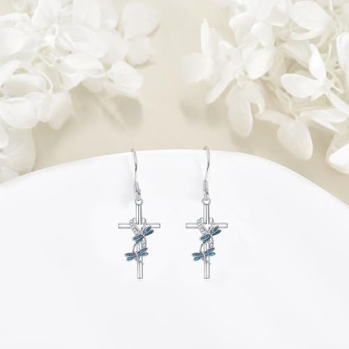 ONEFINITY Cross Earrings 925 Sterling Silver Dragonfly/Butterfly/Hummingbird Dangle Earrings Animal Jewelry Gifts For Women2