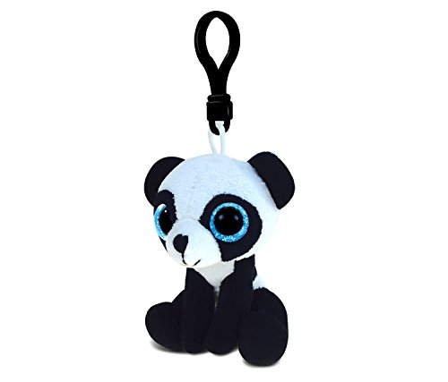 DolliBu Panda Plush Big Eyes Keychain Stuffed Animal â€“ Soft Forest Bear Charm with Sparkling Blue Eyes, Decorative Zoo Plush Toy Accessory and Cute Clip for Kids Keys, Purse, Backpack, Bags - 6 Inch