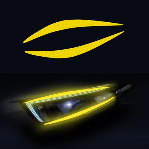 Image of 4 Pcs Reflective Eyeliner Car Decals-2 Pair Super Bright Vinyl Stickers for Headlights, High Reflective Car Headlight Eyelashes Sticker Cute Girl Car Accessory (Yellow)