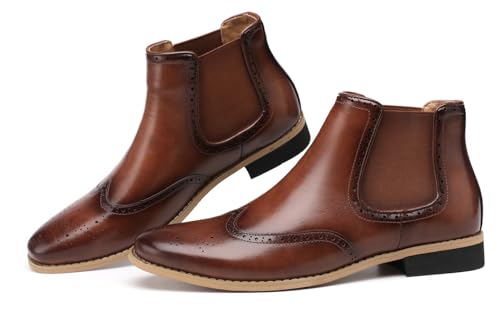 Santimon Chelsea Boots Men Formal Dress Silp On Leather Brogues Ankle Boots Classic Fashion Casual Boots for Men4