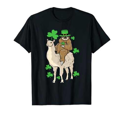 Día Irlandés St Paddys Perezoso Montar Llama Leprechaun Camiseta
