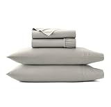 BOLL & BRANCH Signature Hemmed Sheet Set - Queen, Pewter - Luxury 100% Organic Cotton - Includes 1 Flat, 1 Fitted, 2 Pillowcases - Buttery Soft