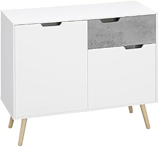 HOMCOM Storage Cabinet Free Standing Sideboard with Cement Effect Drawer, 2 Doors Storage Cupboard for Bedroom, Living Room, Home Office, Grey
