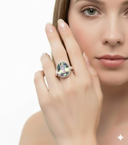 Image of 55Carat Choose Your Color Natural Gemstone Sterling Silver Statement Rings Oval Shape Handmade Sizes 5-12