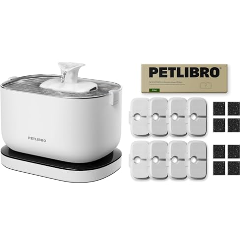 Image of Bundle of PETLIBRO Cat Water Fountain with 8 Packs Pet Fountain Filters & Sponges, 2.5L /84oz Dockstream Water Fountains for Cats Indoor, Cat Fountain with Stainless Steel Tray,