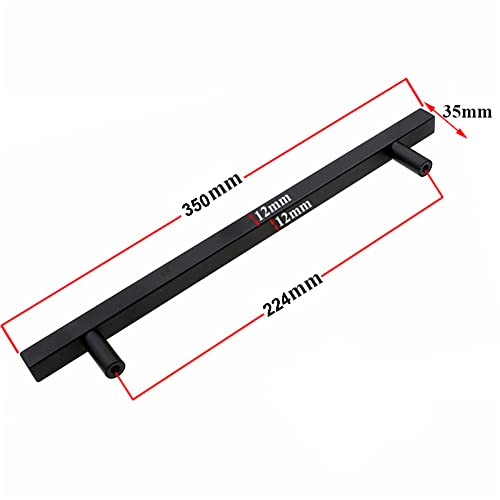 SYDARSYN 2 Pcs Black Cupboard Handles Stainless Steel Square T Bar Cabinet Handles Kitchen Drawers Knobs Pull Handles Bathroom Door Handles Furniture Pulls 224mm - Image 2