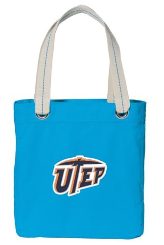Broad Bay UTEP Miners Tote Bag UT El Paso Shoulder Bag DELUXE Dye Washed Cotton Canvas Turquoise
