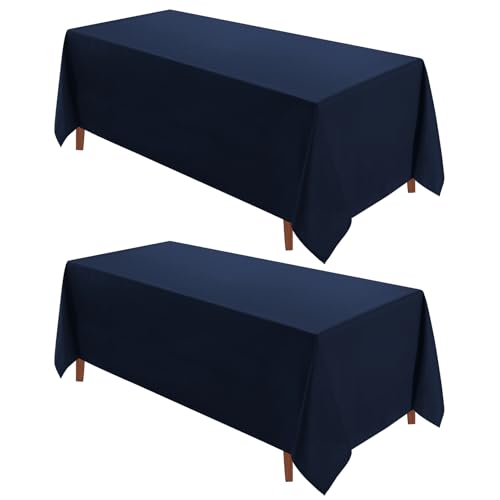 VidaFete Tablecloth 2 Pack 90 * 132inch Rectangle Table Cloth Polyester, Stain Wrinkle Resistant Rectangular Polyester Table Cover for Kitchen Dinning Party Wedding Buffet Decoration(Navy Blue)