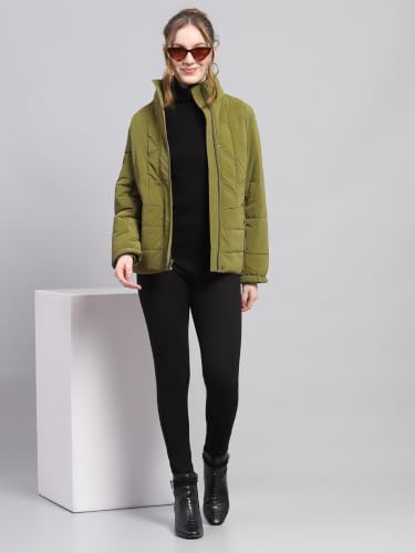 Image of Monte Carlo Womens Regular Fit Full Sleeve Collared Solid Winter Puffer Jacket Made From Blend Poly