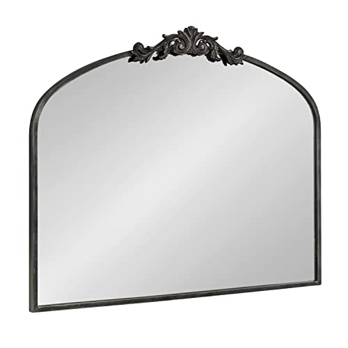 Image of Kate and Laurel Arendahl Ornate Traditional Arched Mirror; 36 x 29; Black; Decorative Baroque Style Arched Wall Mirror with Wide Frame and Ornamental Crown