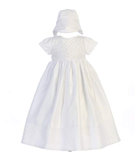 Swea Pea & Lilli 2564 Embroidered Satin Gown w/Sequins & Beads (White, 0-3 Months)