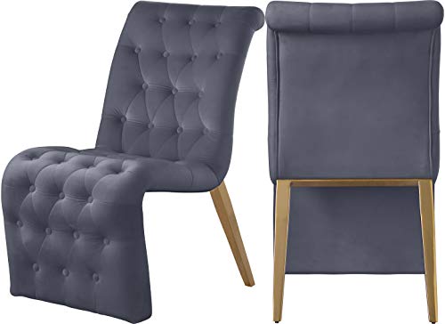Meridian Furniture 920Grey-C Curve Collection Modern | Contemporary Velvet Upholstered