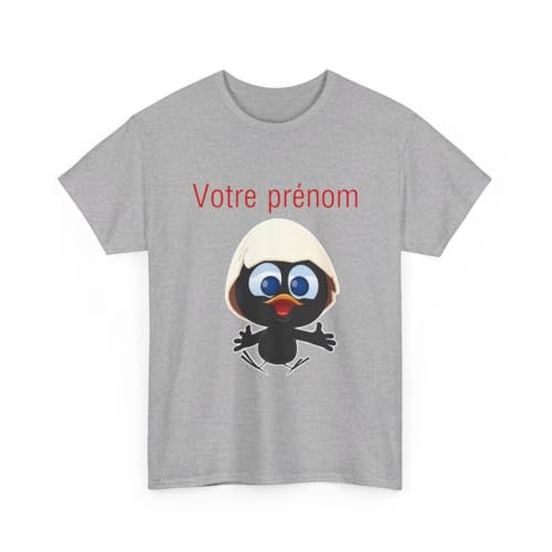 Tee shirt Calimero Personnalisable Personnalisé - Prénom ou Texte Homme/Femme Taille XL, Couleur Sport Grey