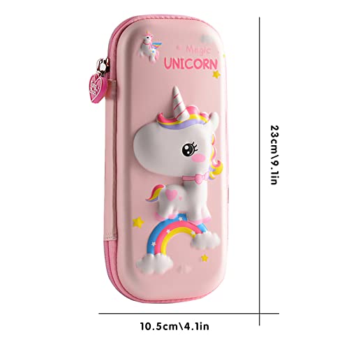 Image of 3D Unicorn Pencil Case for Kids Girls, Waterproof Pencil Box with Compartments Cute Pen Pouch (Pink)