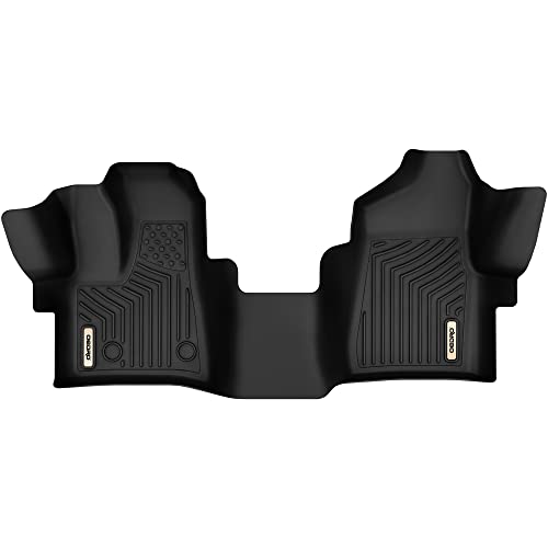 OEDRO Floor Mats 1st Row Compatible for 2015-2021 Ford Transit 150/250/350 (No Transit Connect), One Piece Black with Vinyl Flooring, Black TPE All Weather Floor Liners