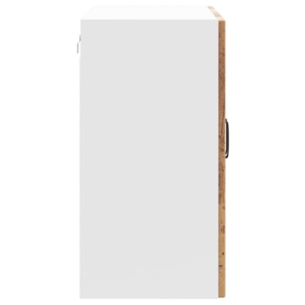 Armoire Murale de Cuisine en Bois d'ingénierie Lucca Vieux Bois avec Portes en Verre pour Rangement Efficace et décoration Pratique dans Salle à Manger ou Cuisine