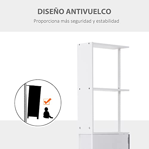 HOMCOM Columna Auxiliar de Baño Estrecha Armario Alto de Baño Moderno Mueble Auxiliar con 2 Estantes 2 Cajones y 1 Puerta Antivuelco 15x33x136,8 cm Blanco - imagen 5