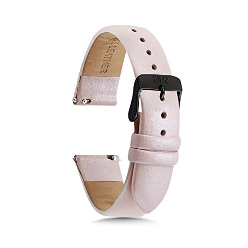 18mm Women's Watch Bands, 14mm Watch Bands, 16mm Watch Bands, 20mm Women's Leather Watch Bands, Easy Interchangeable Watch Band, Quick Release, Fits Many Brands (14mm, Pink Shimmer / Black Buckle)