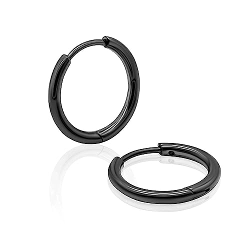 フープピアス リング ピアス サージカルステンレス レディース メンズ つけっぱなし 幅1.6mm 内径10mm ブラック 両耳用 1ペア 2個セット