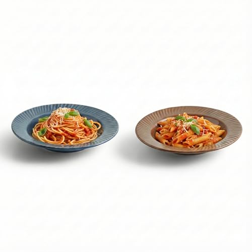 Image of ExclusiveLane 'Lunar Dusk' Ceramic Pasta Bowls /Plates for Serving (Set of 2, 410 ML, Microwave Safe, Hand-Embossed) | Snack Serving Plate for Kitchen Serving Plate for Snacks