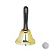 Relaxdays Campana de Mano, Sonido Alto, hierro y madera, Timbre de recepción, Escuela & Hotel, Decoración navideña, 12 cm, Oro