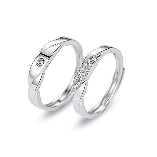 Cadeau Saint-Valentin : duo d'alliances en argent et zircone avec taille réglable pour couple