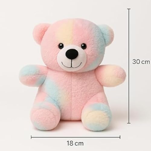 Image of Super Soft Rainbow Teddy Bear Stuffed Toy Fluffy Multicolor Plush Doll with Cute Expression Ideal Gift for Children Toddlers Decoration Playtime Buddy Plush Collectors(30 CM)