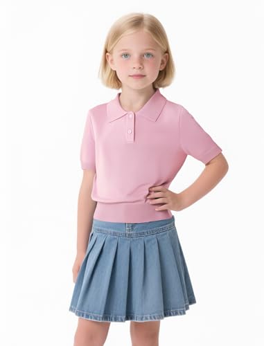 Girls Short Sleeve Polo Shirt V Neck Button Down Shirts Summer Knit School Uniform Crop Tops4
