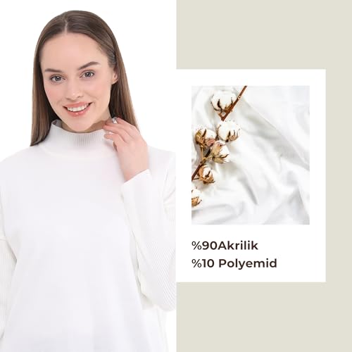 Image of Women's Knitted Sweater | Long Sleeve Turtleneck Knit Sweaters Tunics | Seasonal Modest Women's Tops (US, Alpha, Small, Large, Regular, Regular, Ecru)