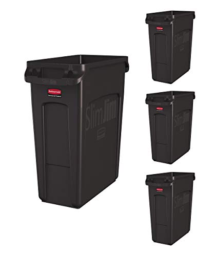 Rubbermaid Commercial Products Slim Jim Trash/Garbage Can with Venting Channels, 16-Gallon, Brown, for Kitchen/Office/Workspace, Pack of 4