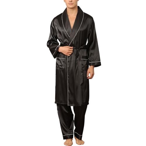 Men's Satin Pajamas Long Sleeve 2 Piece Summer Robe Thin Pant Fall Lounge Oversized Pajama Set