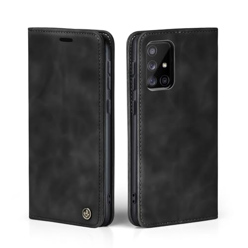 LBH Handyhülle für Samsung Galaxy A71 in Schwarz mit Karten- und Geldfach Smartphone Hülle mit Standfunktion Flip Case Schutzhülle Magnetverschluss Vintage