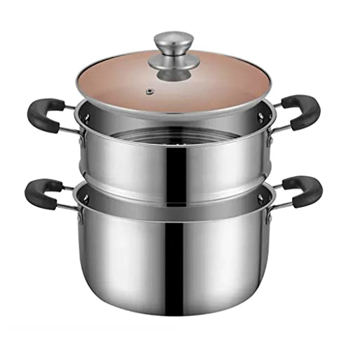 GLJTUO Juego De Ollas De Cocina De 2 Niveles, Vaporera De Acero Inoxidable, Olla Multicapa con Asas En Ambos Lados, Vaporera con Tapa De Vidrio, Vaporera.,20Cm
