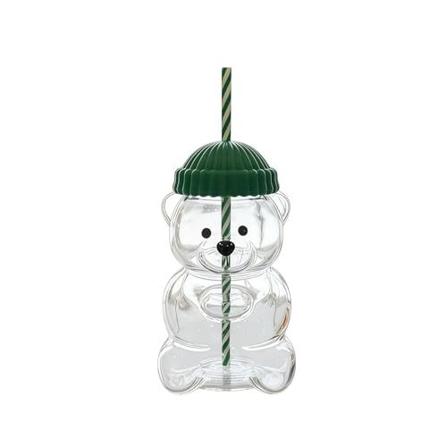 Image of JFWJFW Bear Straw Cup，Animal Shaped Glass Straw Cup，Honey Bear Cup with Straws, Cute Mugs for Coffee Drinks 20oz
