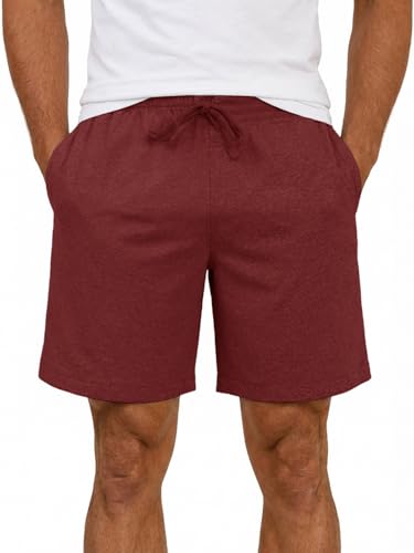 Runcati Men's Pyjama Bottoms Summer Sleep Lounge Shorts Cotton Casual Lightweight Nightwear With Pockets Red M