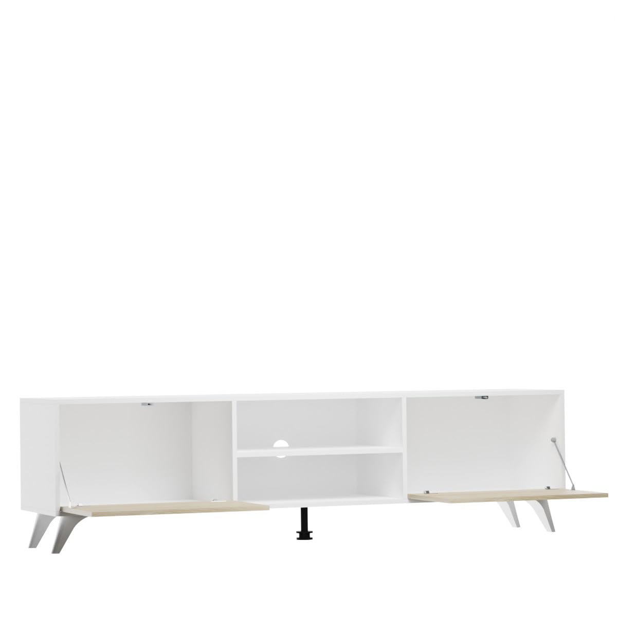Homey Mueble de TV Döburg de Diseño Nórdico, 2 Compartimentos de Almacenamiento y 2 Puertas, Apto para Televisores de hasta 77 Pulgadas, Color Blanco-Roble