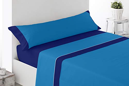 Cabetex Home - Juego de sábanas Lisas - Colores Combinados - 3 Piezas - Microfibra Transpirable (Azul/Marino, 105_x_190/200 cm)