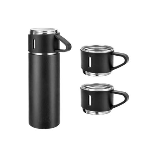 Image of Zulfikar Steel Vacuum Flask Set with 3 Stainless Steel Cups Combo - 500ml - Keeps HOT /Cold | Ideal Gift for Winter - Housewarming Random Color