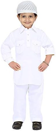 FOCILWhite Cotton Blend Pathani Kurta Salwar For For Boys (8-10 Years)