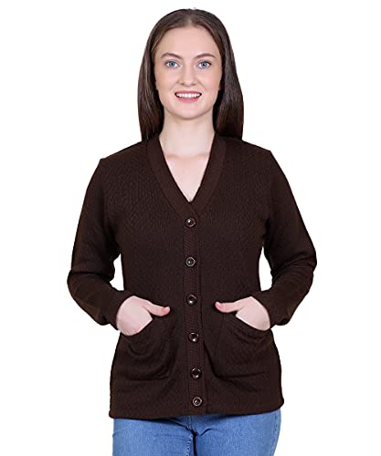 Image of Women Woolen v-Neck Cardigan Sweater for Winter wear with Front Pockets