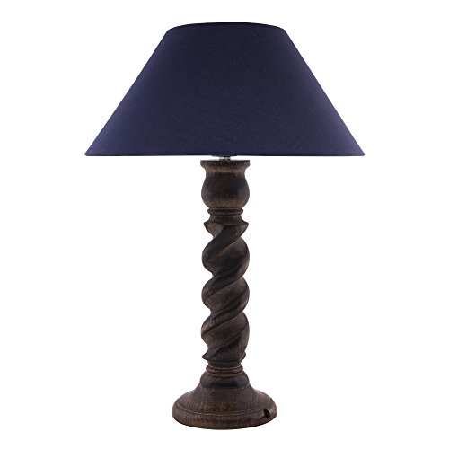 Image of Homesake Classic Twister Wooden Table Lamp with Fabric Shade | Handcrafted Bedside Lamp with E27 Holder| Bulb Included |Warm Light Night Lamp for Bedroom, Living Room, Study & Home Decor, Blue