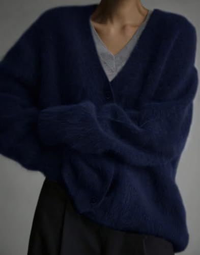 Image of chouyatou Women Furry Open Front Cardigan V-Neck Loose Casual Fluffy Knit Button Down Sweater Coat