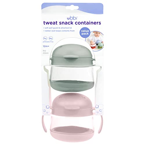 Image of Ubbi Tweat No Spill Snack Container for Kids, BPA-Free Tritan, Toddler Snack Container, Sage & Pink