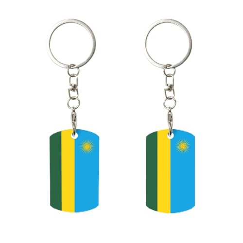 Porte-clés rectangulaire personnalisé avec drapeau du Rwanda, pour la maison, le bureau et la moto