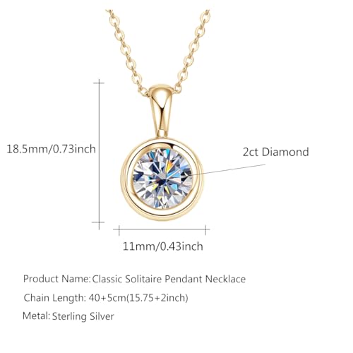 Classic 2 Carat Round Cut Diamond Pendant Necklace in Sterling Silver, Bezel-Set White Diamond, Diamond Jewelry for Women - Image 3